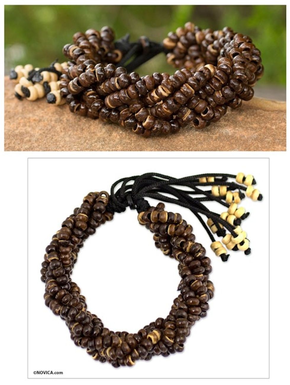 Thai Coconut Shell Braided Bracelet 'Nutmeg Forest'