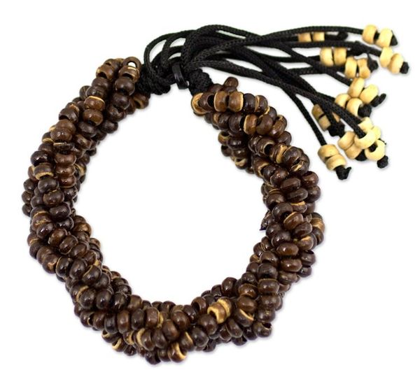 Alternate image for Thai Coconut Shell Braided Bracelet Nutmeg Forest