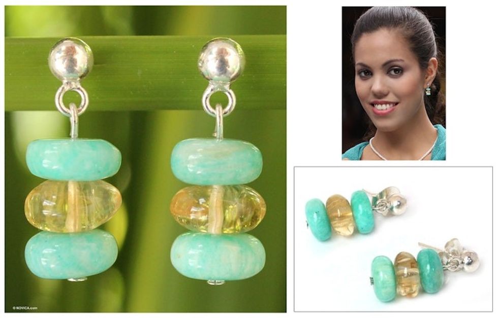 Amazonite and Citrine Dangle Earrings 'Lovely Lady'