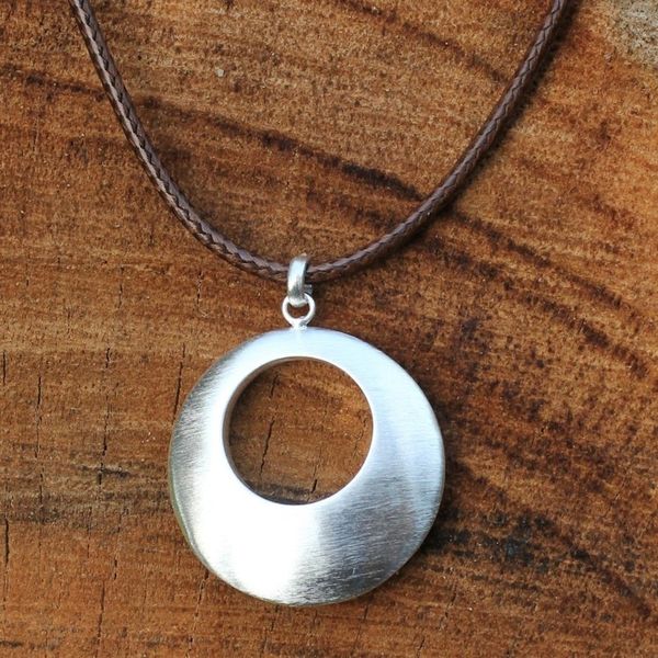 Alternate image for Hand Made Brushed Silver Pendant Necklace Satin Moon