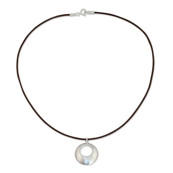 Alternate image for Hand Made Brushed Silver Pendant Necklace Satin Moon