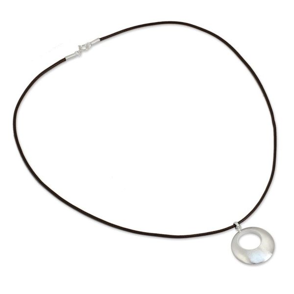 Alternate image for Hand Made Brushed Silver Pendant Necklace Satin Moon