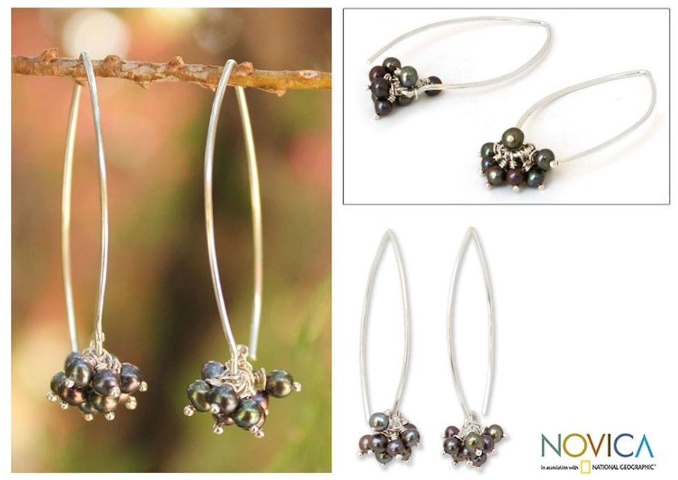 Fair Trade Sterling Silver Pearl Earrings 'Stars of Fascination'