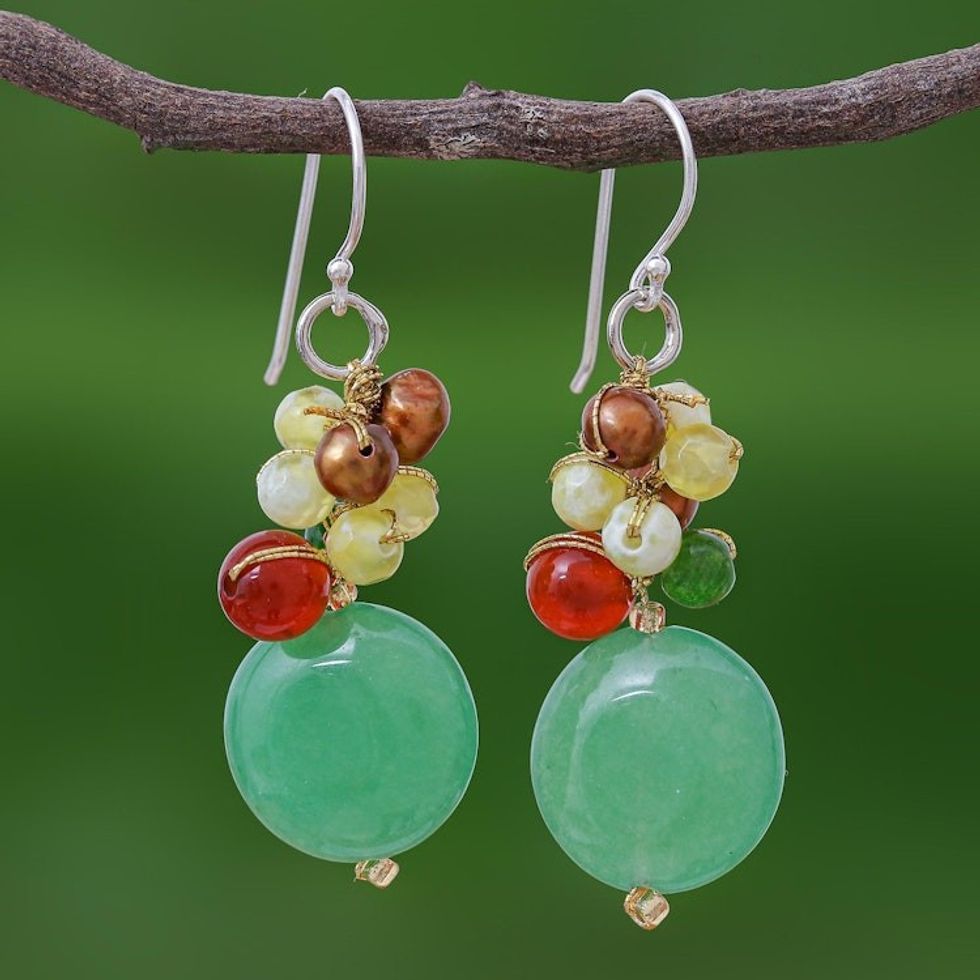 Quartz and Pearl Dangle Earrings 'Thai Joy'