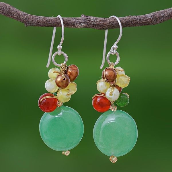 Alternate image for Quartz and Pearl Dangle Earrings Thai Joy
