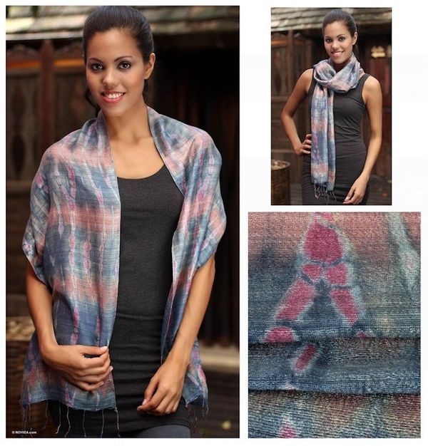 Alternate image for Silk Scarf from Thailand Gray Wilderness