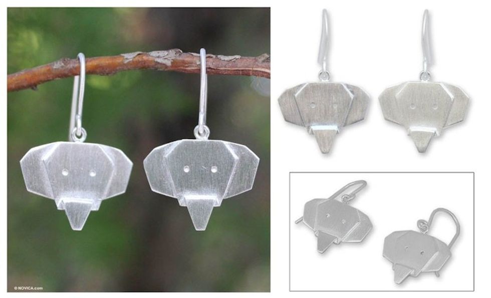 Sterling silver dangle earrings 'Proud Elephants'