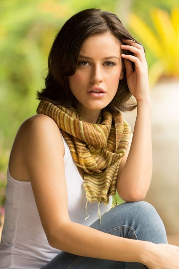 Alternate image for Hand Crafted Batik Silk Scarf Mae Nam Khong Honey