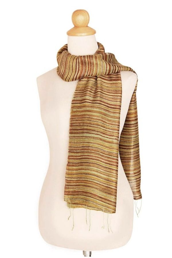 Alternate image for Hand Crafted Batik Silk Scarf Mae Nam Khong Honey