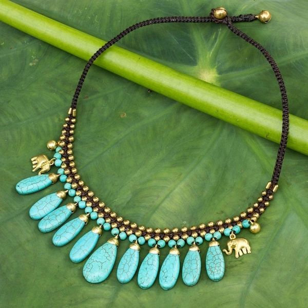 Alternate image for Beaded Turquoise Colored Elephant Necklace Siam Legacy