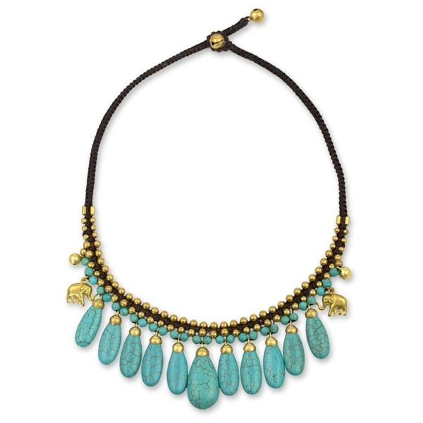 Alternate image for Beaded Turquoise Colored Elephant Necklace Siam Legacy