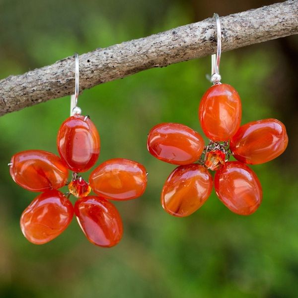 Alternate image for Handcrafted Floral Carnelian Earrings Mystic Daisy