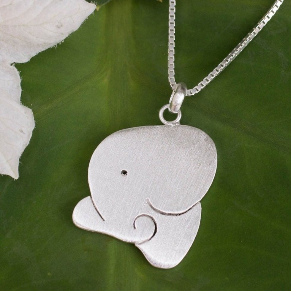 Sterling Silver Necklace Elephant Jewelry fromThailand 'Sleepy Elephant'