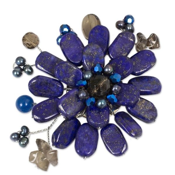 Alternate image for Handmade Floral Lapis Lazuli Brooch Pin Phuket Flowers
