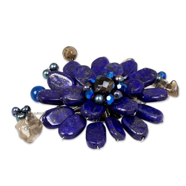 Alternate image for Handmade Floral Lapis Lazuli Brooch Pin Phuket Flowers