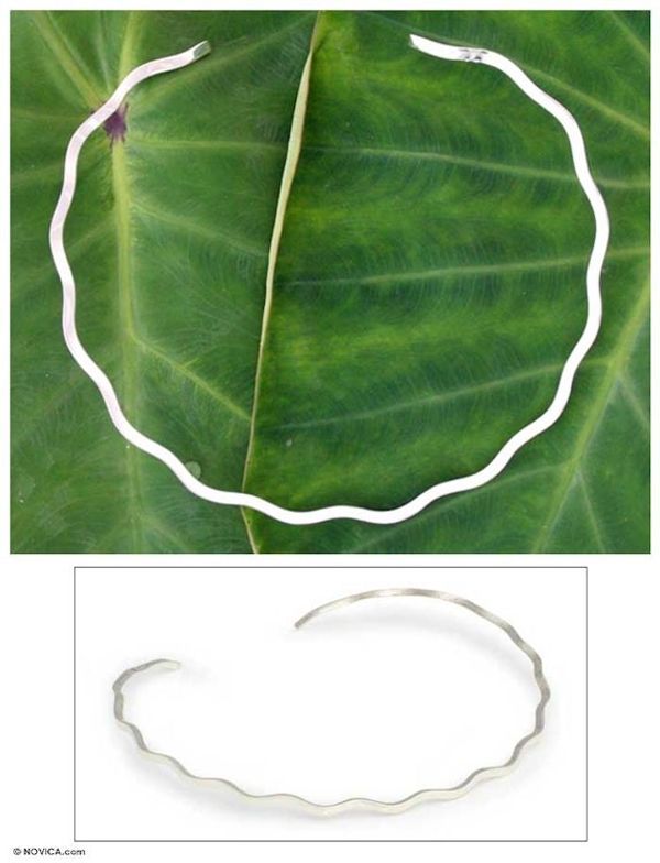 Alternate image for Hand Made Sterling Silver Collar Necklace Sound Wave