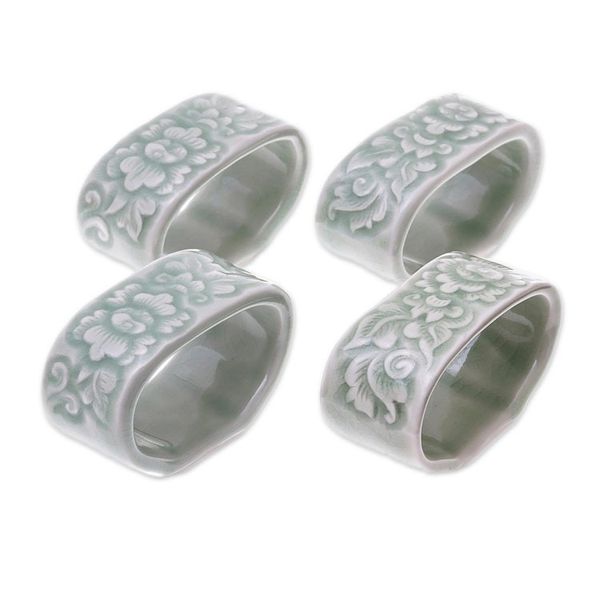 Alternate image for Celadon ceramic napkin rings Set of 4 New Growth