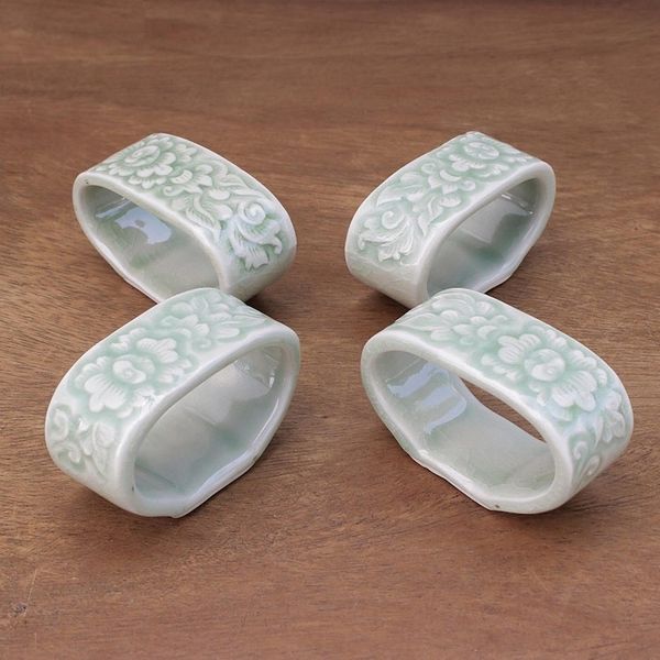 Alternate image for Celadon ceramic napkin rings Set of 4 New Growth