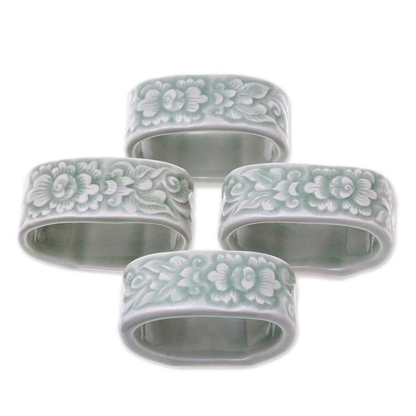 Alternate image for Celadon ceramic napkin rings Set of 4 New Growth