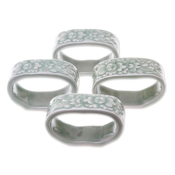 Alternate image for Celadon ceramic napkin rings Set of 4 New Growth
