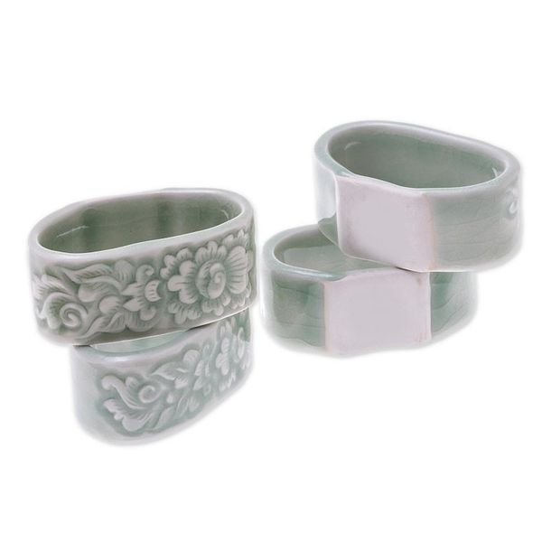 Alternate image for Celadon ceramic napkin rings Set of 4 New Growth