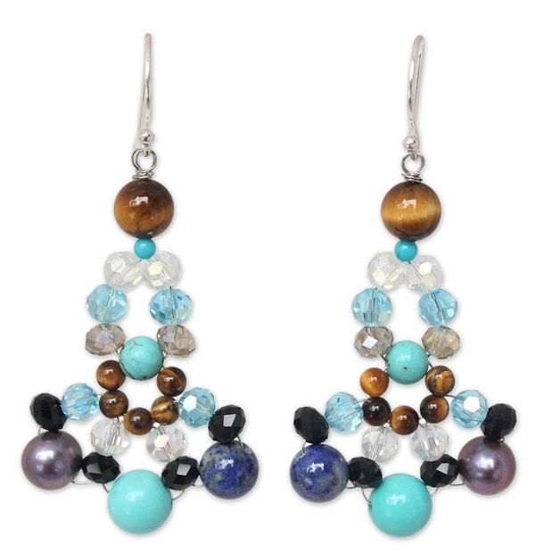 Alternate image for Tigers eye and lapis lazuli beaded earrings Carnation Bouquet