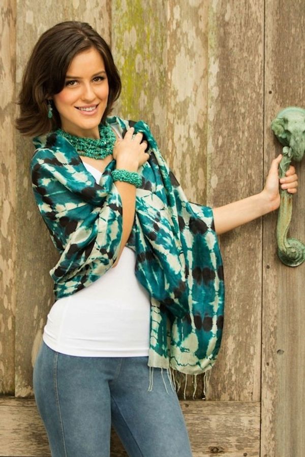 Alternate image for Hand Made Silk Shawl Turquoise Reflecting Pools