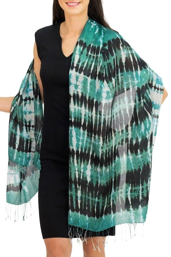 Alternate image for Hand Made Silk Shawl Turquoise Reflecting Pools