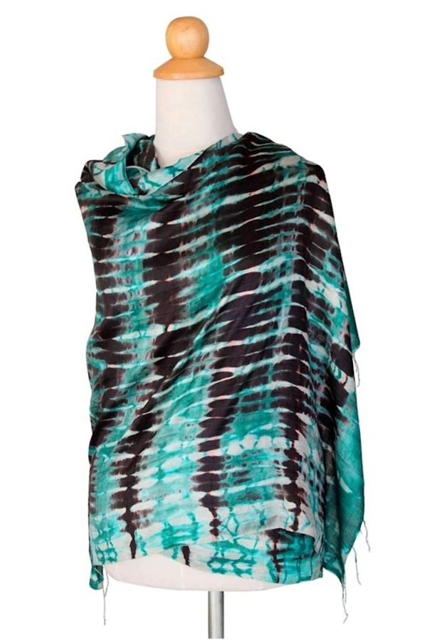 Alternate image for Hand Made Silk Shawl Turquoise Reflecting Pools