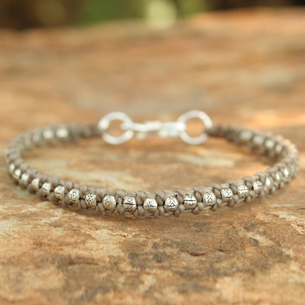 Hand Made Thai Silver Braided Bracelet 'Hill Tribe Heir in Khaki'