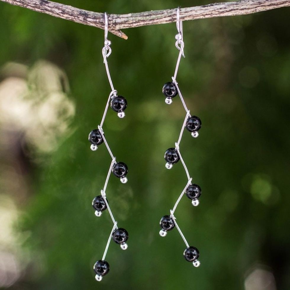 Modern Handcrafted Onyx Dangle Earrings 'Lightning'