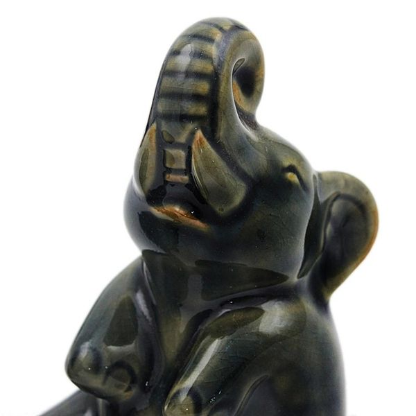 Alternate image for Handcrafted Dark Green Celadon Ceramic Elephants Pair Happy Dark Green Elephants