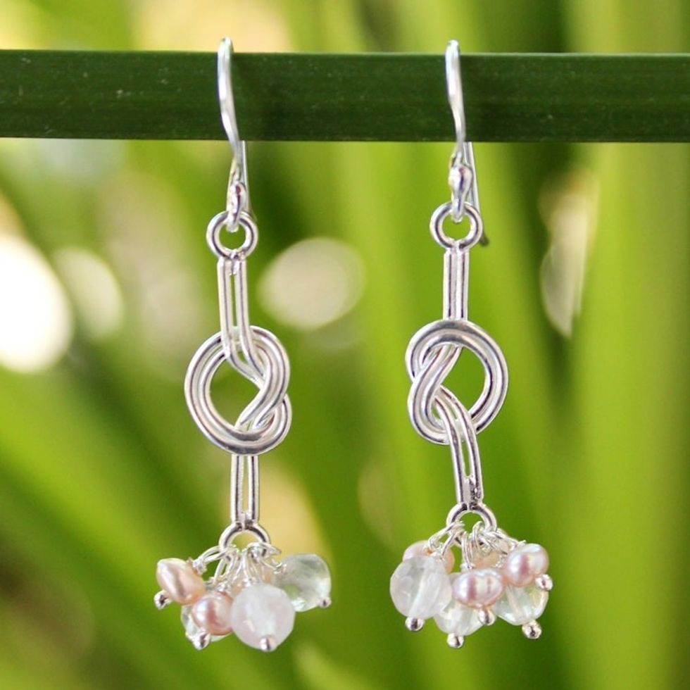 Thai Sterling Silver Pearl Earrings 'Love Knots'