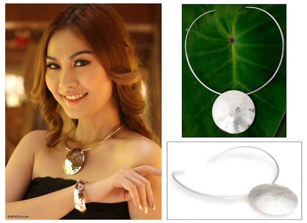 Handcrafted Modern Sterling Silver Statement Necklace 'Full Moon Rising'