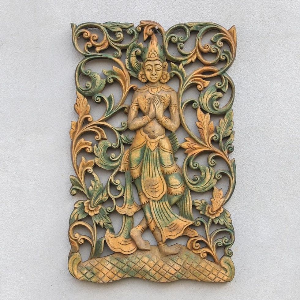 Teak Wood Relief Panel 'Angel Walk'