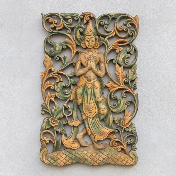 Alternate image for Teak Wood Relief Panel Angel Walk