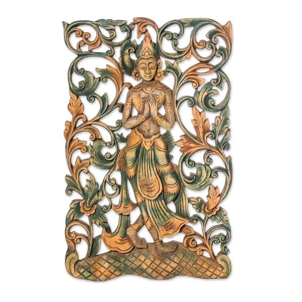 Alternate image for Teak Wood Relief Panel Angel Walk