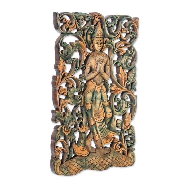 Alternate image for Teak Wood Relief Panel Angel Walk
