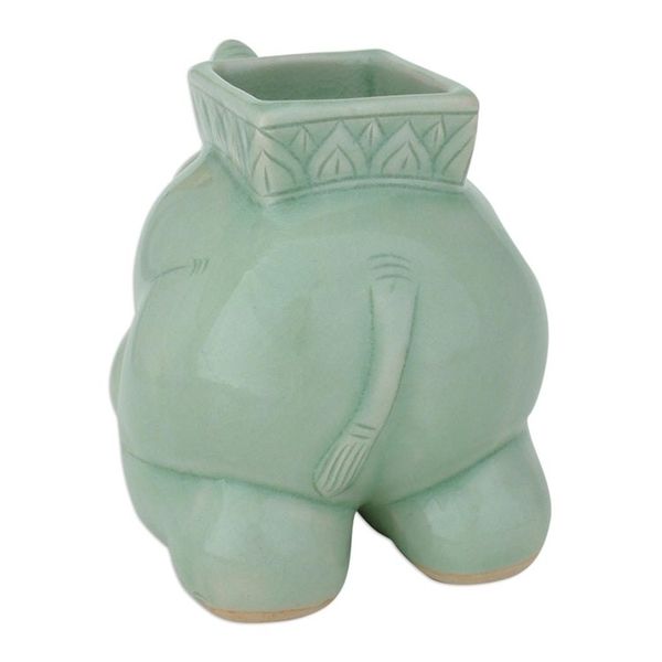 Alternate image for Handcrafted Celadon Ceramic Pencil Stand Kneeling Elephant