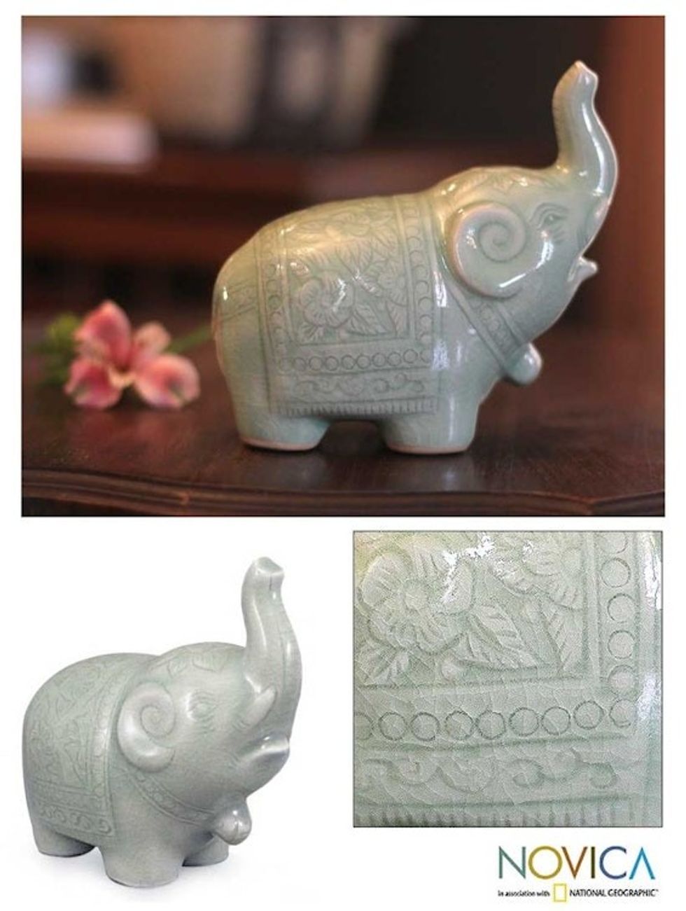 Celadon Ceramic Statuette 'Parading Elephant'