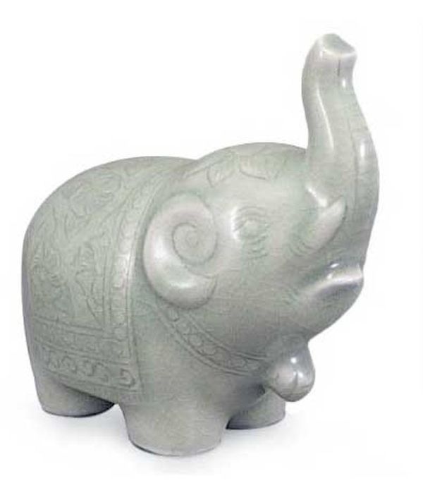 Alternate image for Celadon Ceramic Statuette Parading Elephant