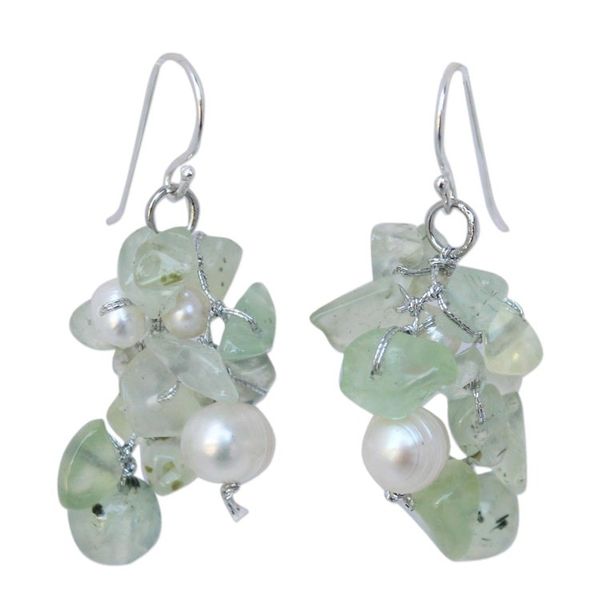 Alternate image for Prehnite and Pearl Dangle Earrings Thai Whisper