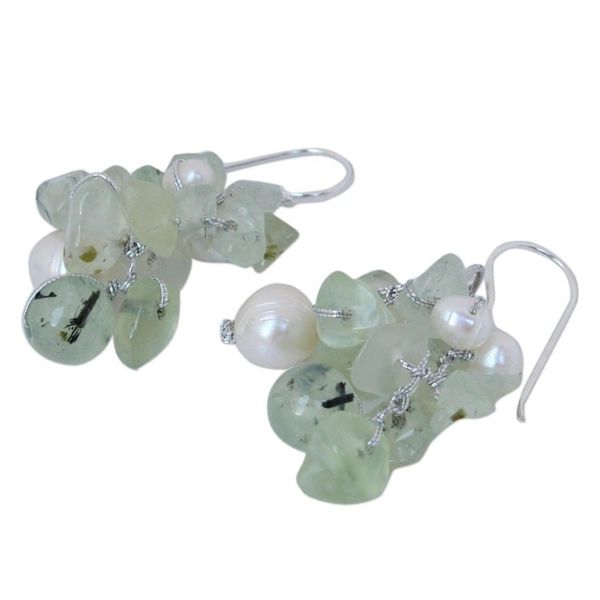 Alternate image for Prehnite and Pearl Dangle Earrings Thai Whisper