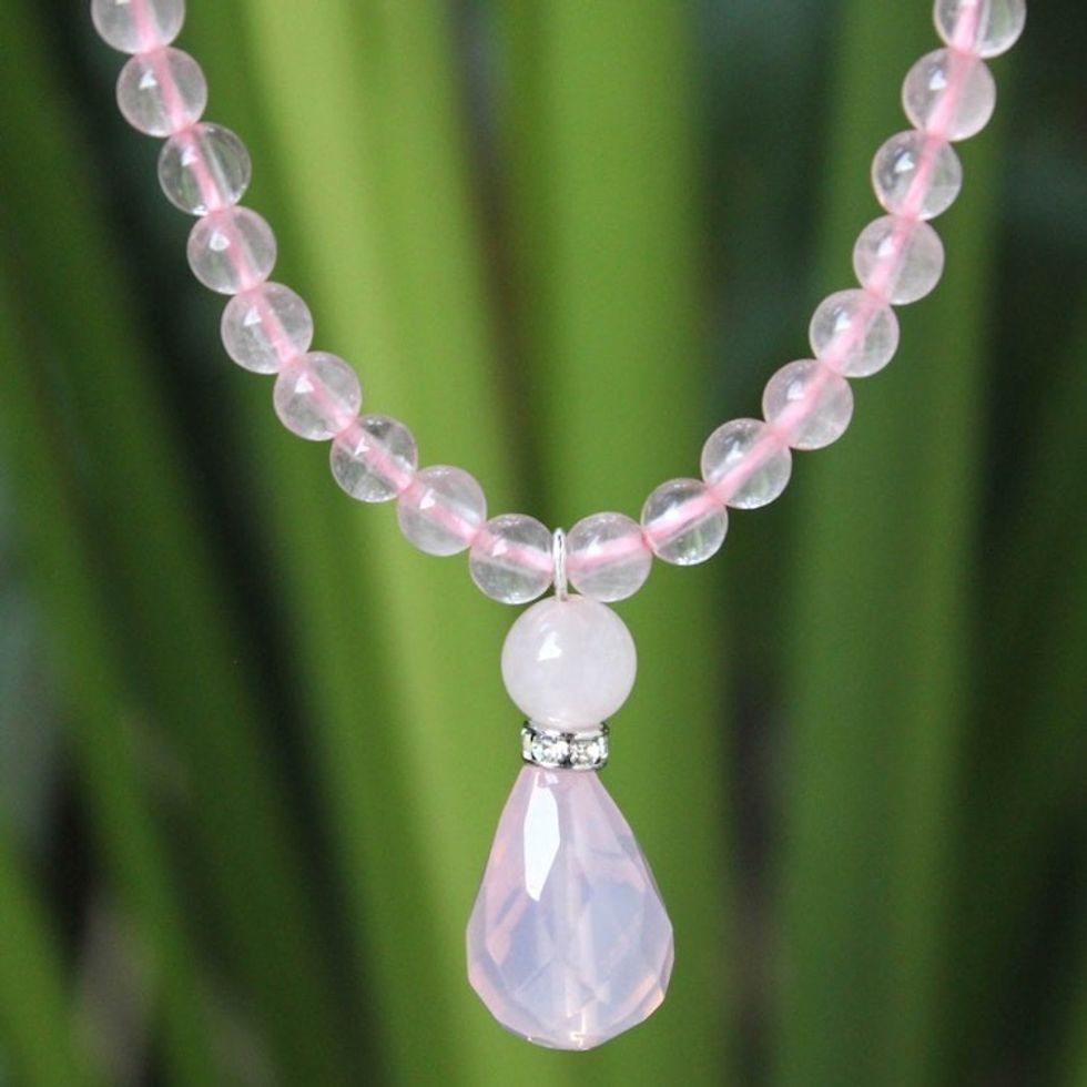 Rose Quartz Beaded Necklace 'Feminine Pink'