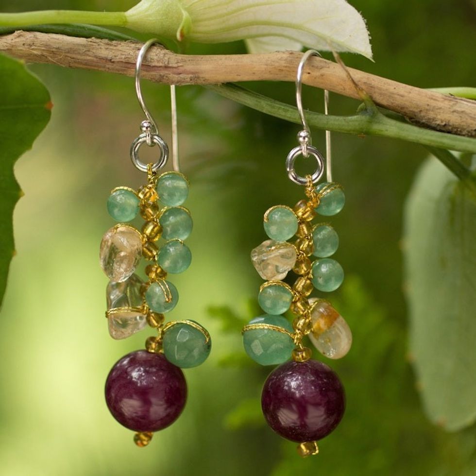 Handcrafted Citrine and Quartz Cluster Earrings 'Sweet Berries'
