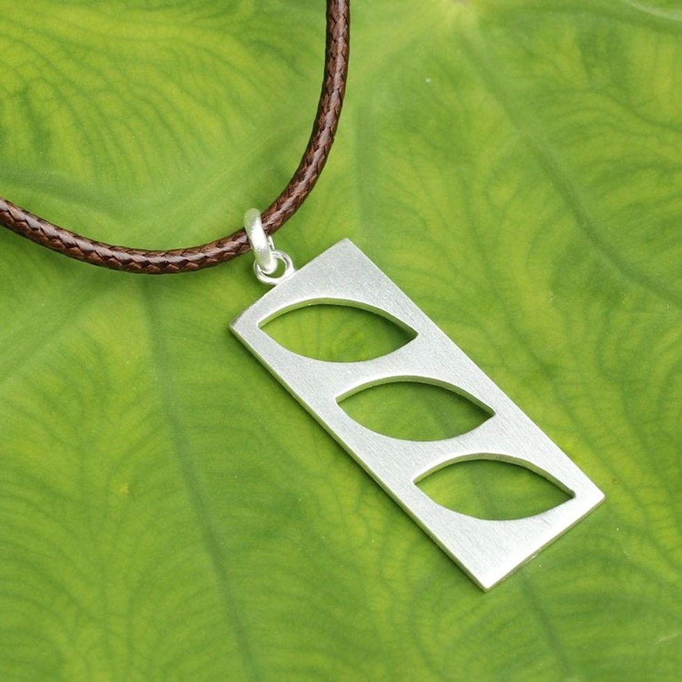 Artisan Crafted Sterling Silver Necklace for Men 'No Leaf Unturned'