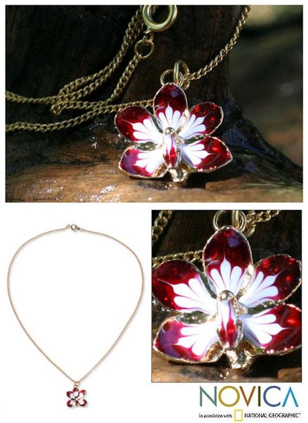 Alternate image for Fair Trade Gold Plated Natural Orchid Necklace Timeless Dancer