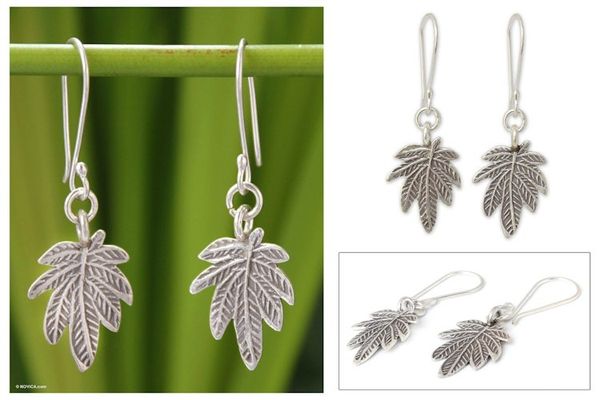 Alternate image for Silver dangle earrings Glamorous Leaf