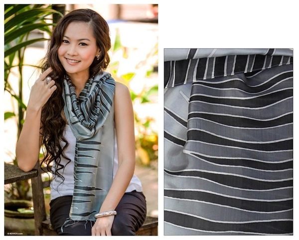 Alternate image for Batik Patterned Scarf Gray Embrace