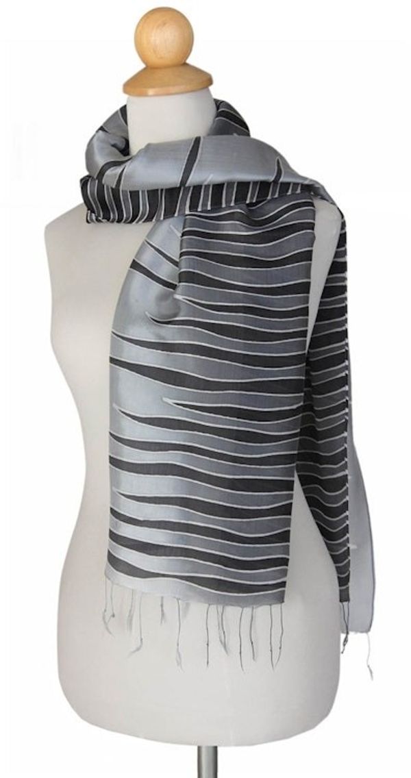 Alternate image for Batik Patterned Scarf Gray Embrace